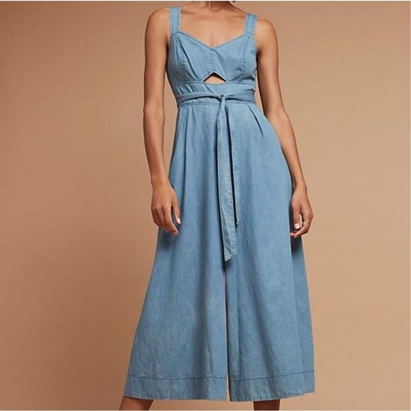 Anthropologie Holding Horses Denim Cutout Jumpsuit Size 6 - Picture 2 of 7